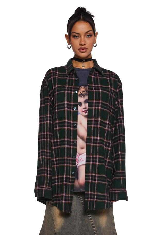 Delia's Grunge Oversized Flannel Shirt - Green Product Image