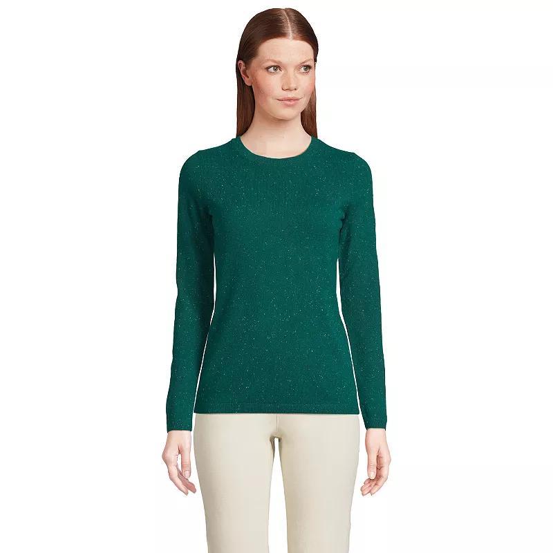 Petite Lands End Crewneck Cashmere Sweater, Womens Green Donegal Product Image