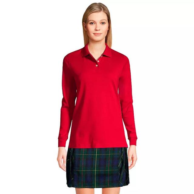 Womens Lands End School Uniform Long Sleeve Interlock Polo Shirt Product Image