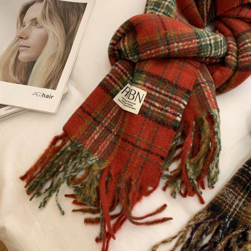 Plaid Applique Fringed Scarf Product Image