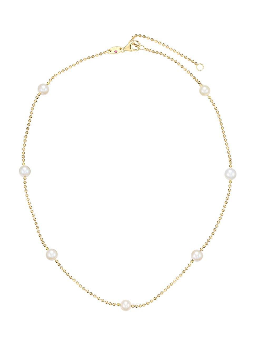 Womens 18K Yellow Gold & 4MM Pearl Station Beaded Chain Necklace - Gold - Size 18 Product Image