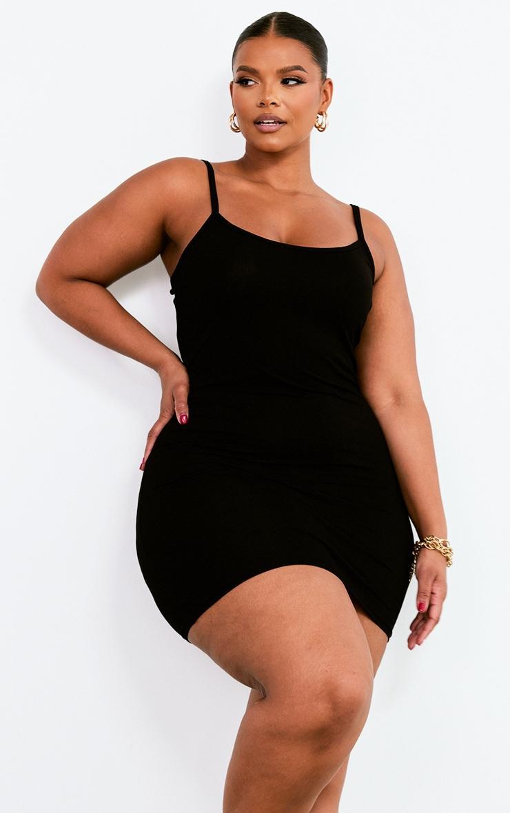 Plus Black Strappy Jersey Bodycon Dress Product Image