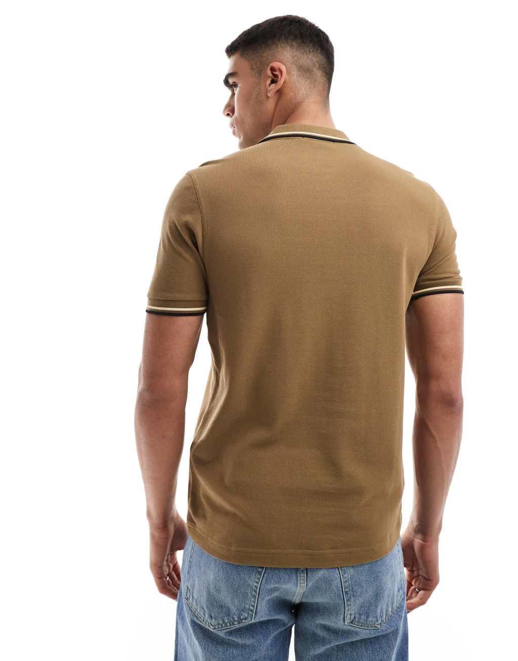 Fred Perry twin tipped polo shirt in light brown Product Image