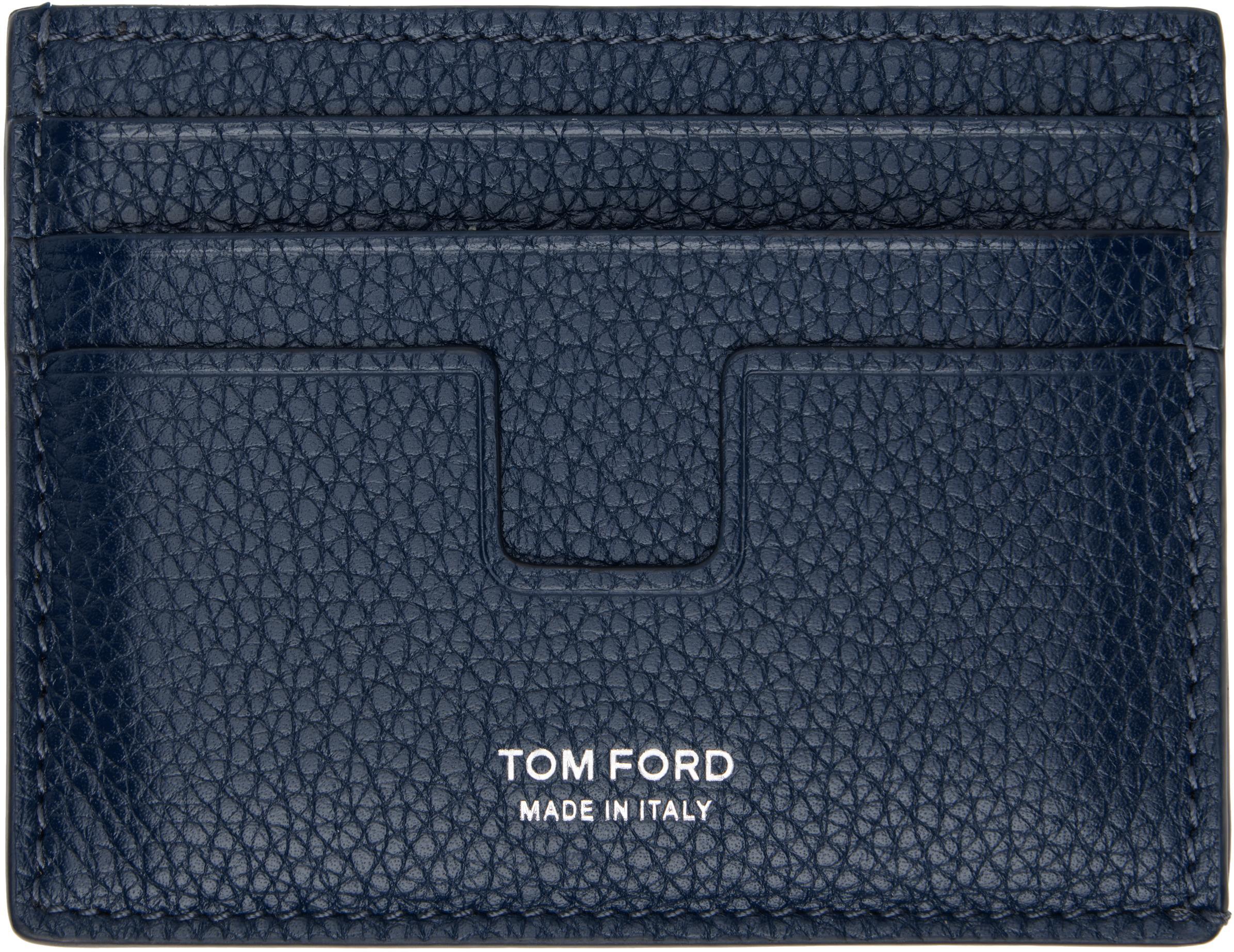 TOM FORD Navy Grain Leather Classic Card Holder In Blue Product Image