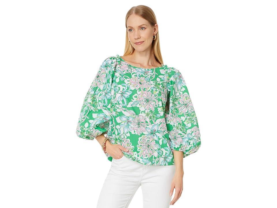 Lilly Pulitzer Barbara 3/4 Sleeve Cotton Top (Spearmint Blossom Views) Women's Clothing Product Image