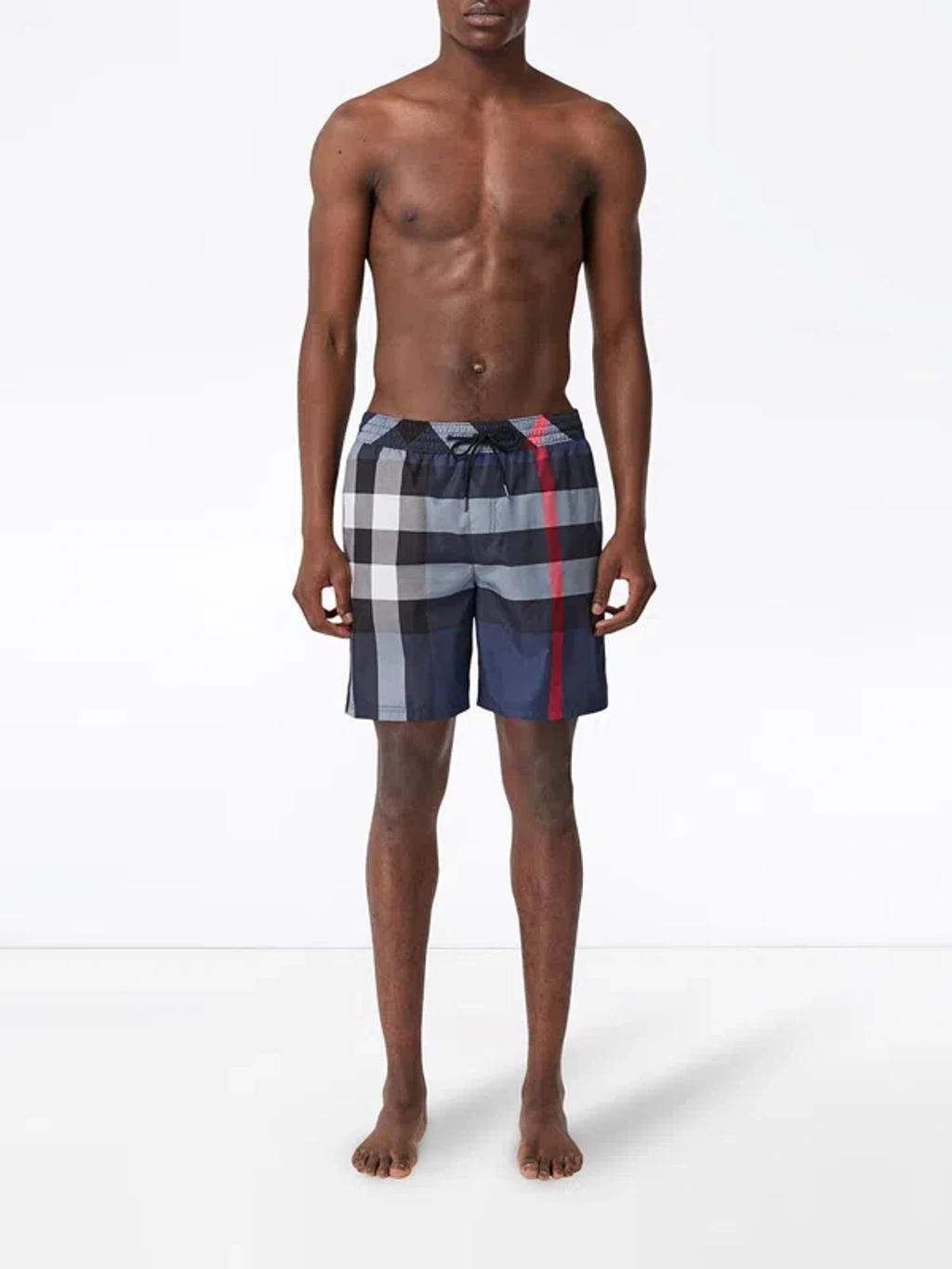 BURBERRY Large Check-printed Swim Shorts In Carbon Blue Product Image