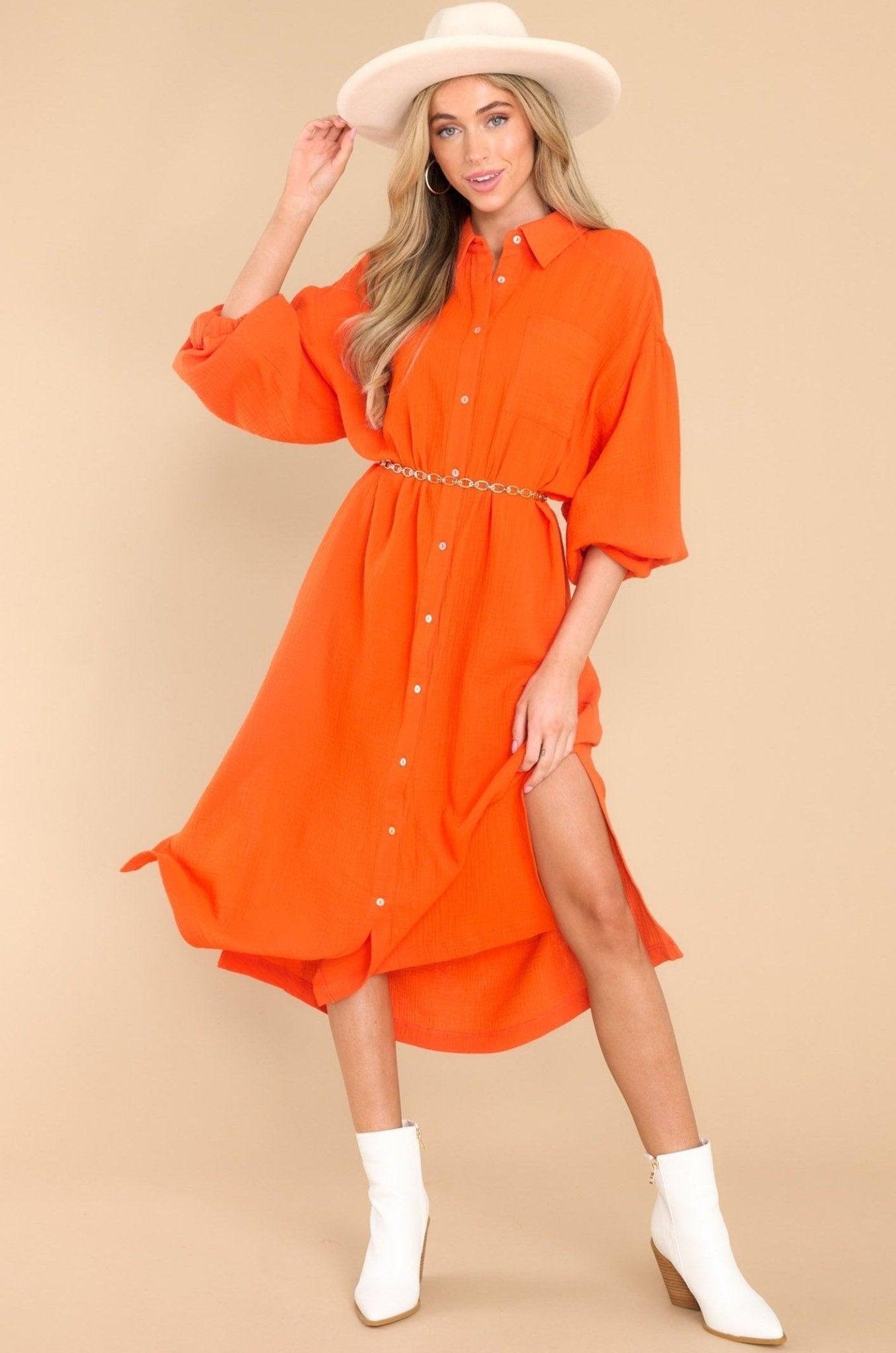 Aura Somewhere Up Above Flame Midi Dress Orange Product Image