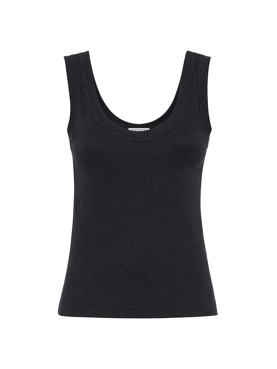 Womens Stretch Cotton Ribbed Jersey Top with Shiny Tab Product Image