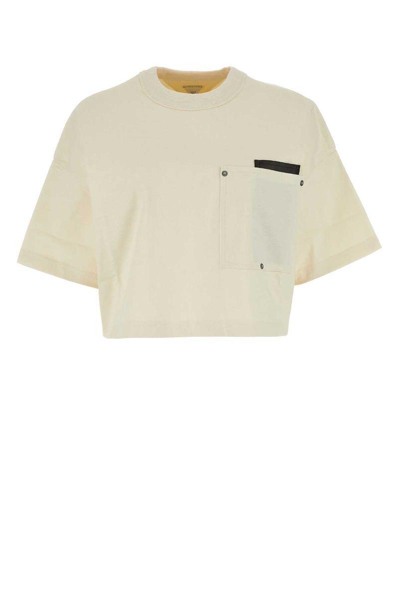 Cropped T-shirt With Leather Detail In White Product Image