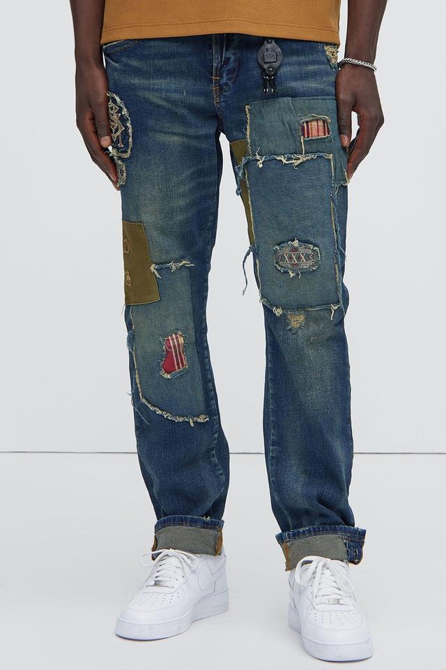 Get On My Own Patched Stacked Skinny Jeans - Indigo Product Image