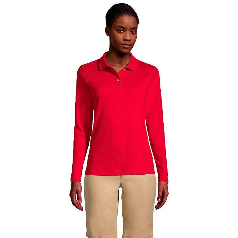 Womens Lands End School Uniform Long Sleeve Interlock Polo Shirt Product Image