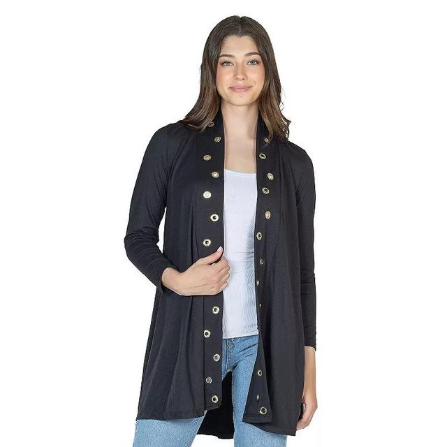 Womens 24Seven Comfort Apparel Mid Thigh Open Front Cardigan with Grommet Details Product Image