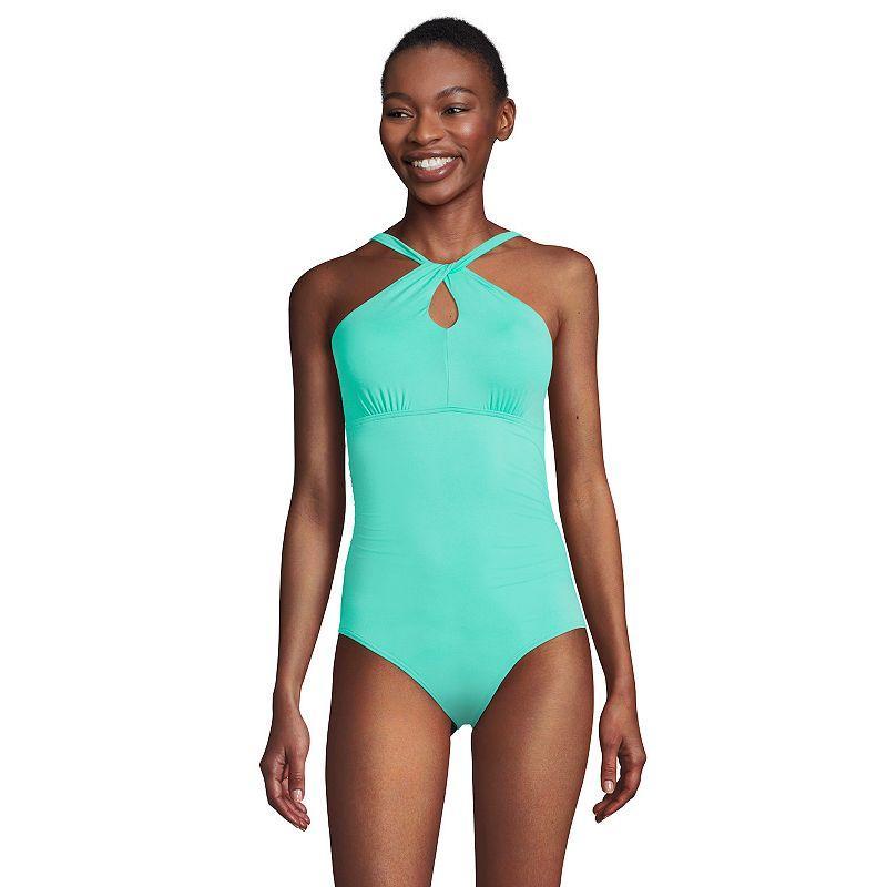 Lands End Womens High Neck to One Shoulder Multi Way One Piece Swimsuit Product Image