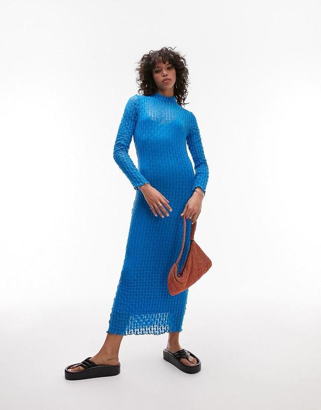 Topshop textured long sleeve lace jersey midi dress Product Image