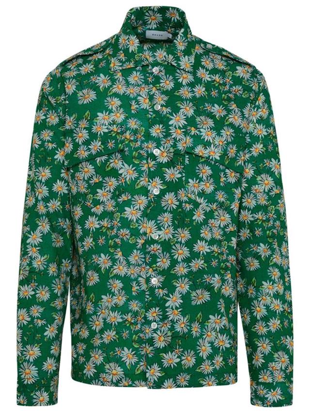 RHUDE Daisy-print Long-sleeved Shirt In Green Product Image