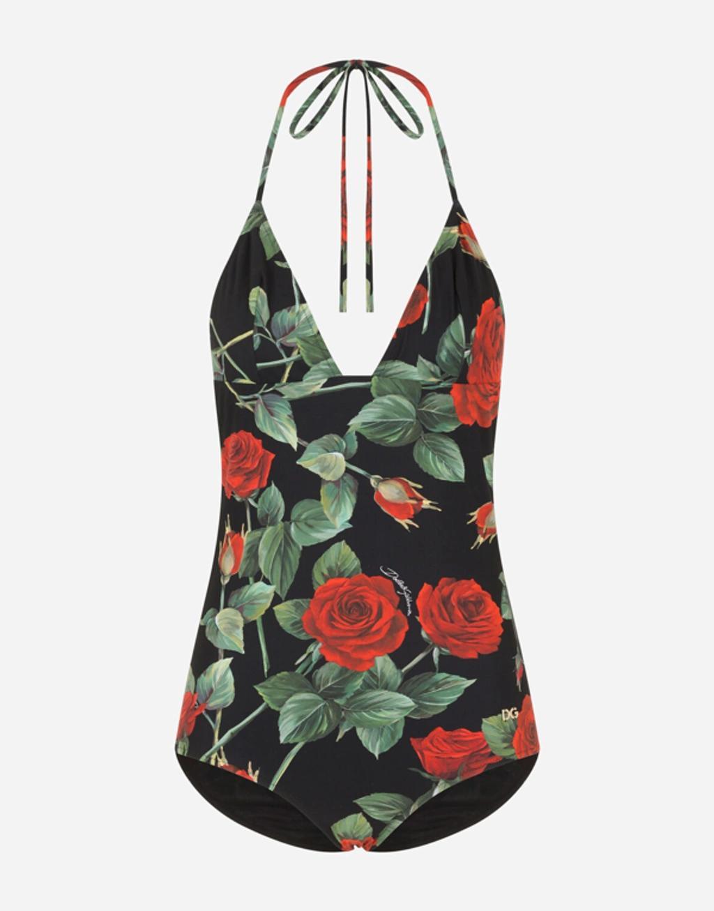 Rose-print One-piece Swimsuit In Multicolor Product Image