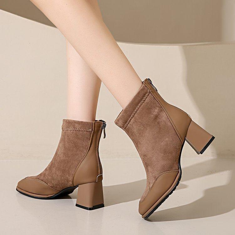 Faux Leather Block Heel Short Boots product image