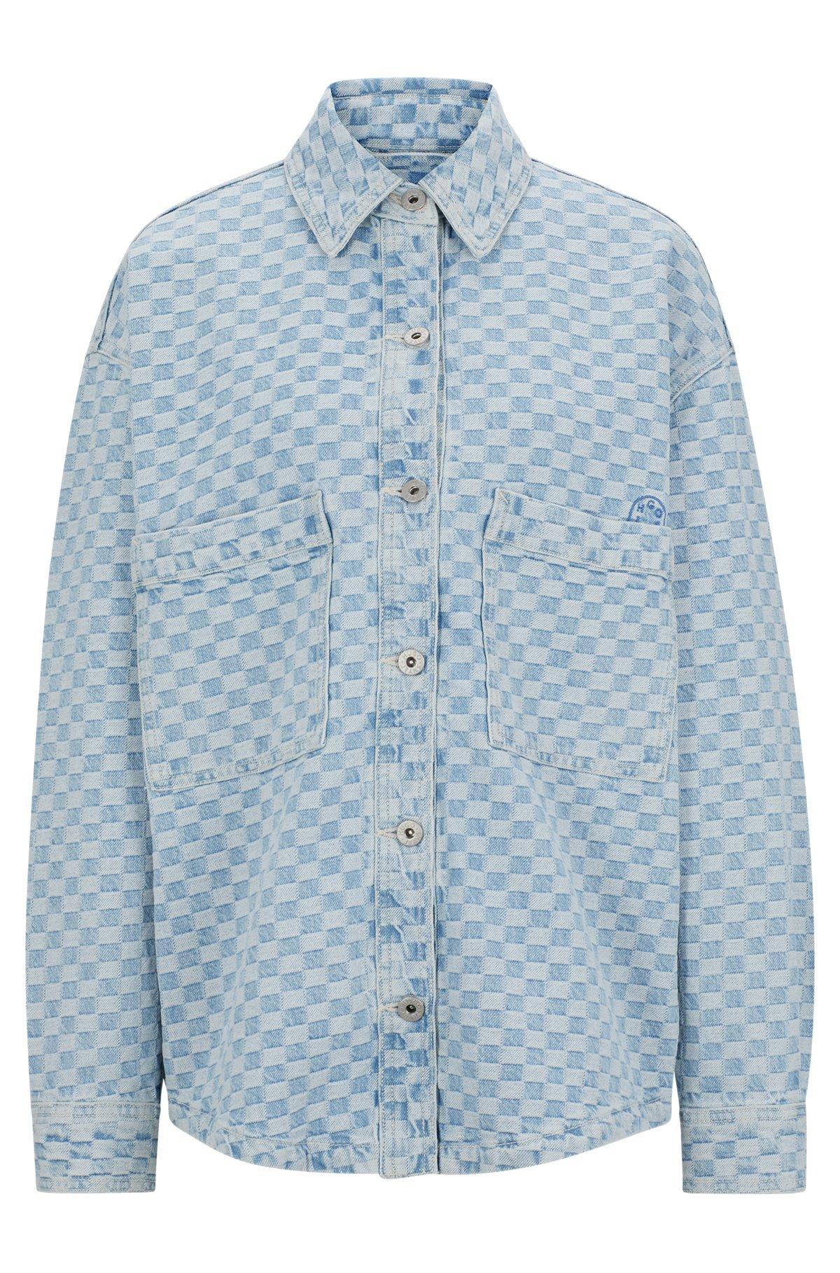 Blue-denim jacket with checkerboard jacquard Product Image