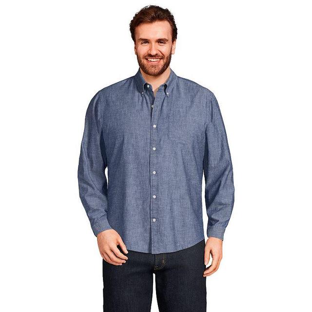 Big & Tall Lands End Traditional-Fit Chambray Button-Down Shirt, Mens Dark Blue Product Image