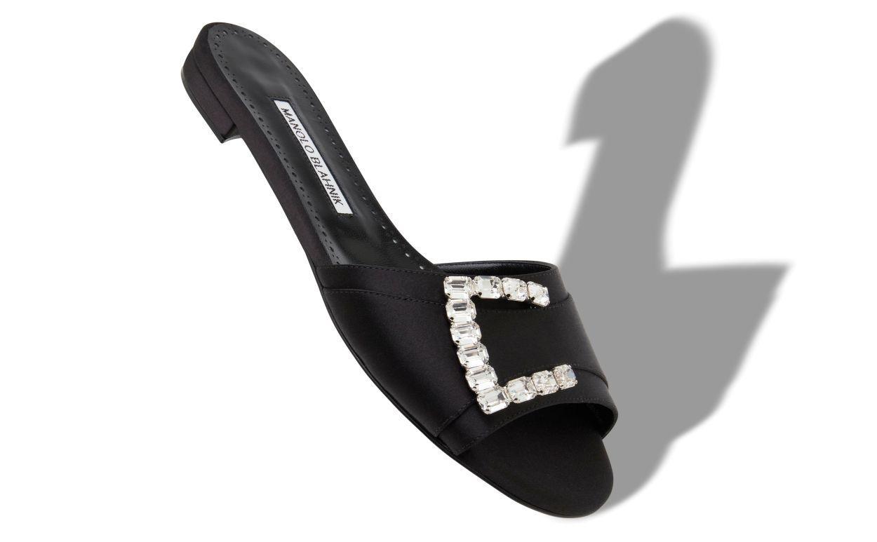 RAMIFLAT Black Satin Embellished Flat Sandals product image