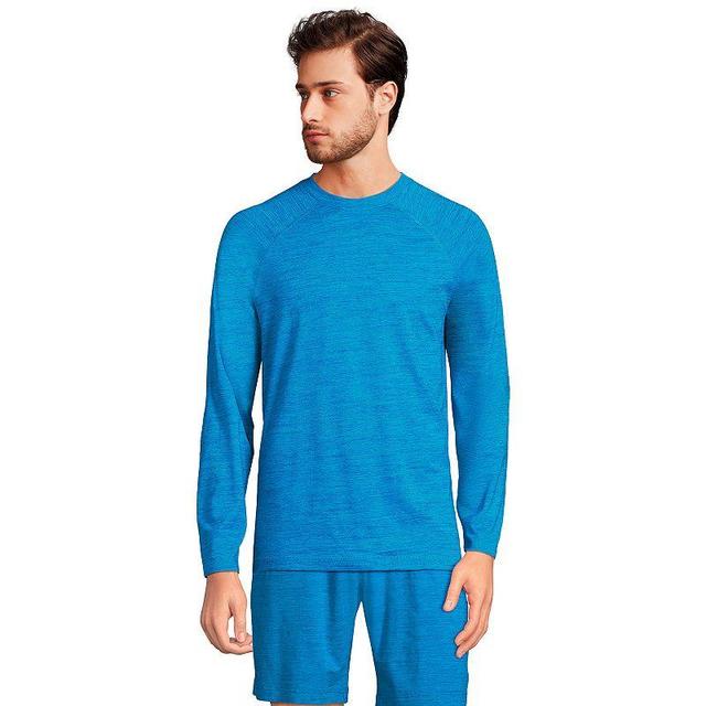 Mens Lands End Comfort Long Sleeve Crewneck Top Blue Space Dye Product Image