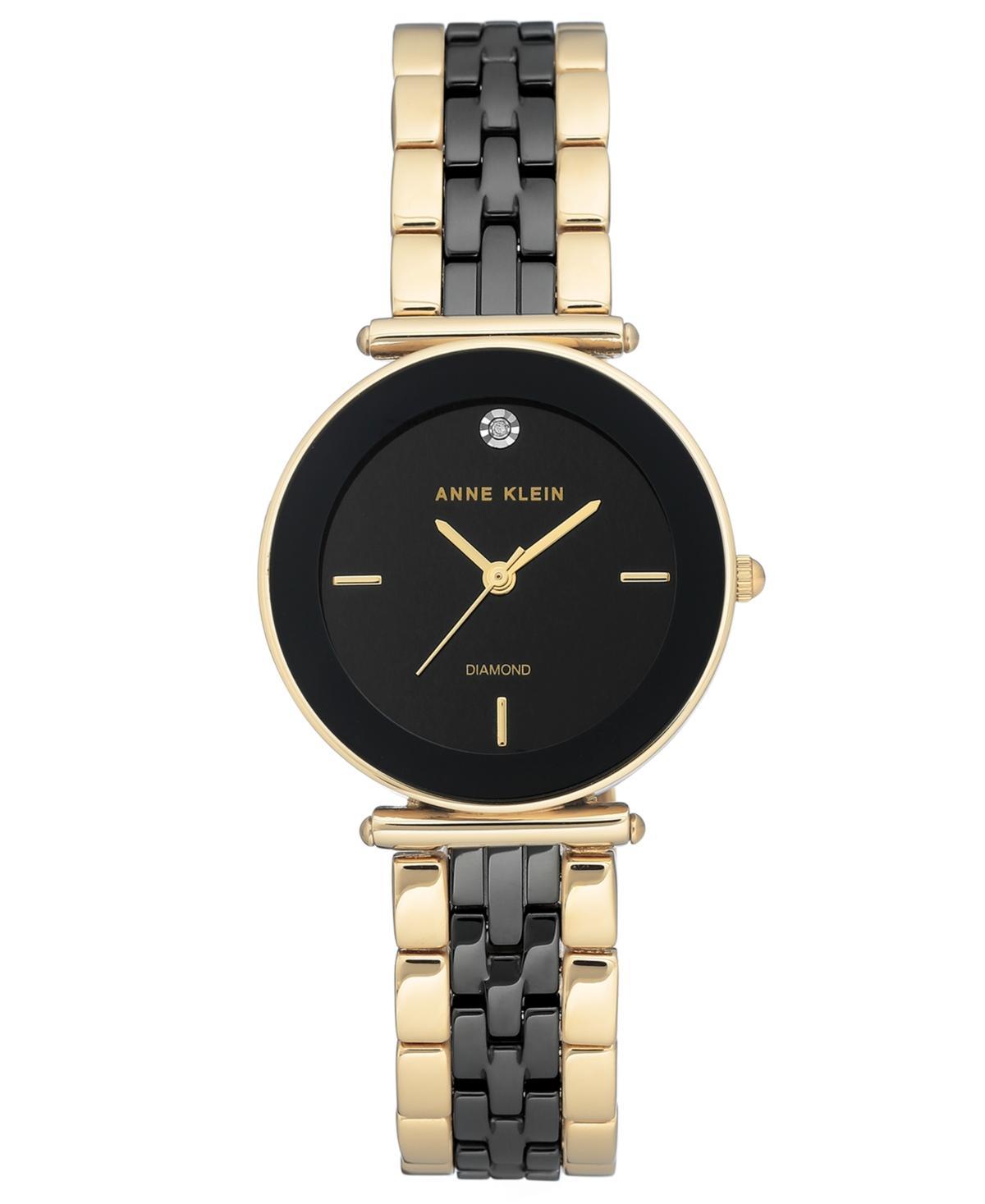 Anne Klein Womens Diamond-Accent Gold-Tone Ceramic Bracelet Watch 30mm - Black Product Image