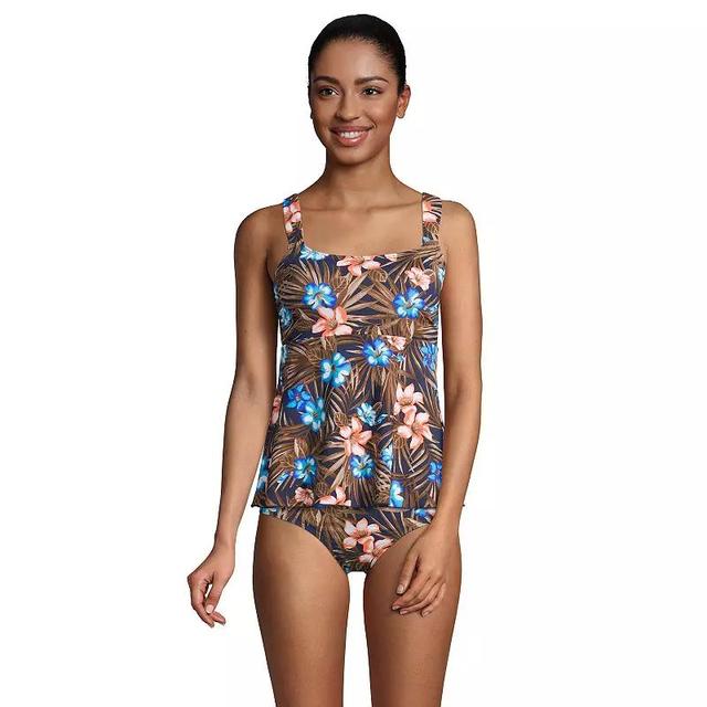 Womens Lands End Flutter Empire UPF 50 Tankini Swimsuit Top Green Painted Flower Product Image