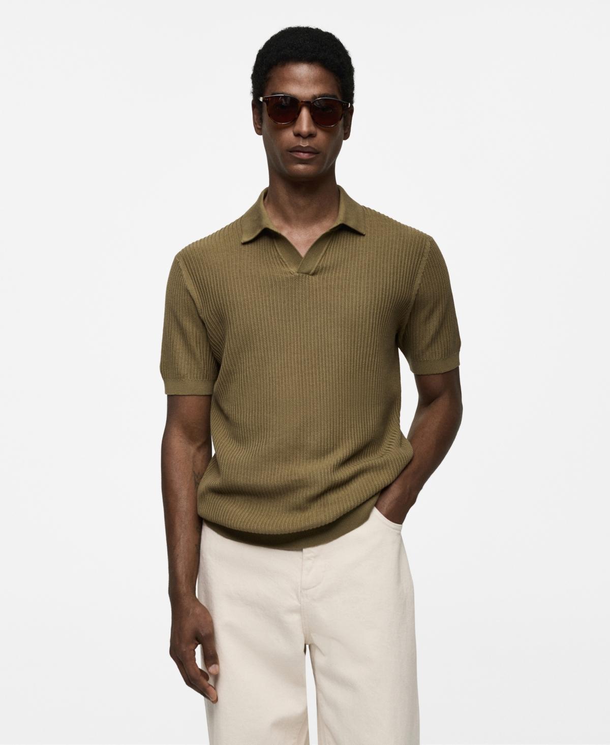 MANGO MAN - Ribbed cotton knitted polo shirt nudeMen Product Image