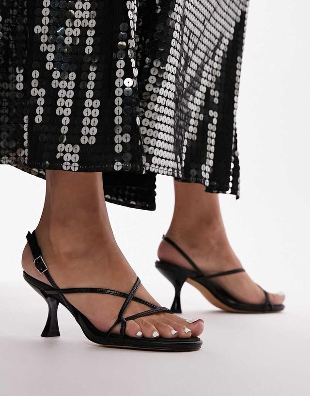 Topshop Iyla strappy heeled sandal in black lizard Product Image