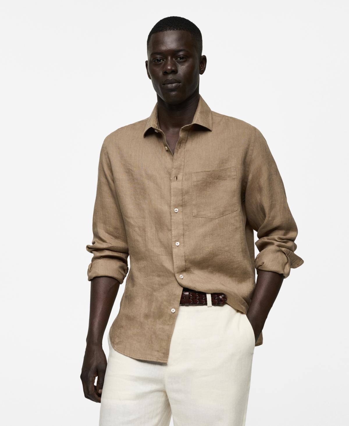 MANGO MAN - Classic fit 100% linen shirt beigeMen Product Image