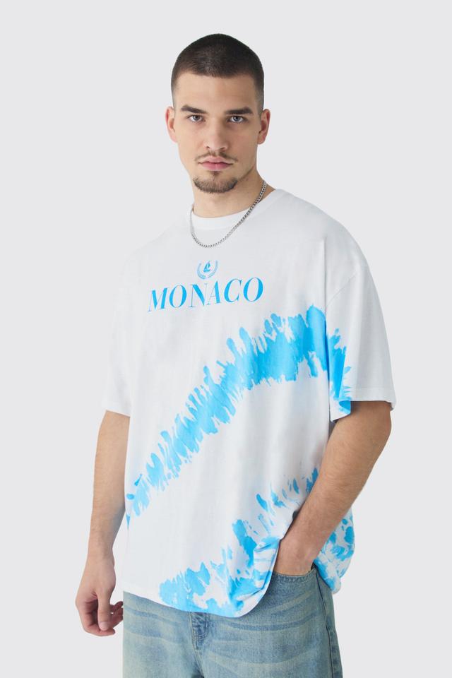 Tall Monaco Tie Dye Printed T-shirt In White | boohooMAN USA Product Image