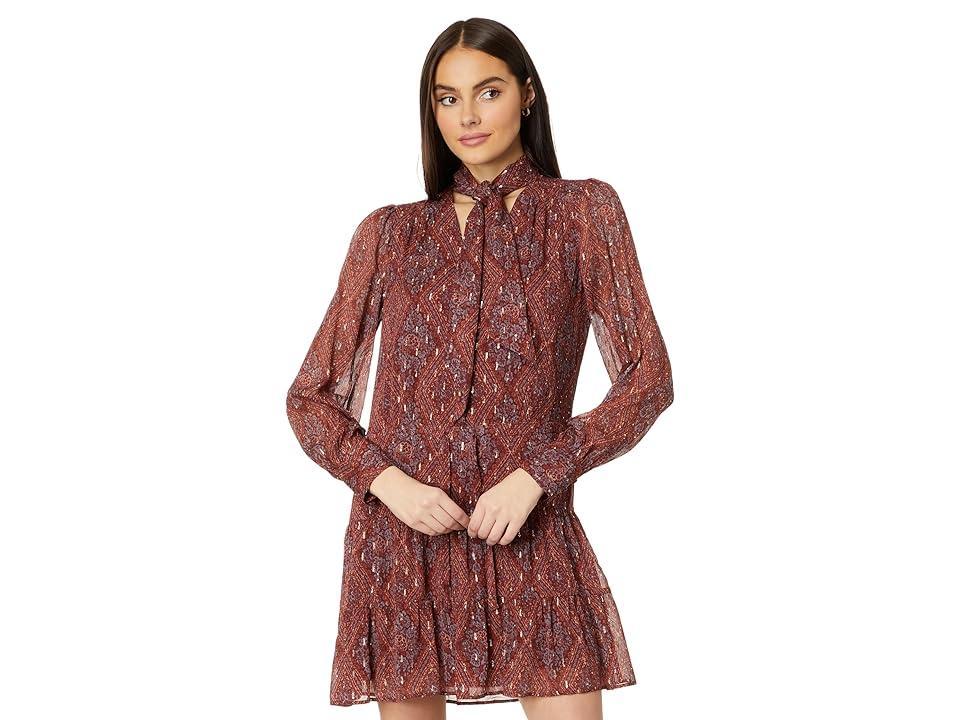 PAIGE Cleobelle Metallic Long Sleeve Clip Dot Chiffon Minidress Product Image