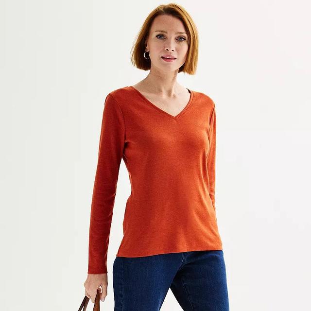 Petite Croft & Barrow Essential Long-Sleeve V-Neck Top, Womens Product Image