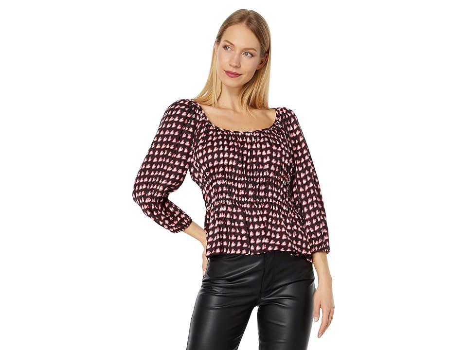 Kate Spade New York Fancy Hearts Long Sleeve Riviera Top (Black) Women's Clothing Product Image