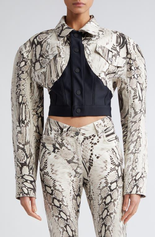 MUGLER Snakeskin Print Crop Mixed Media Jacket Product Image