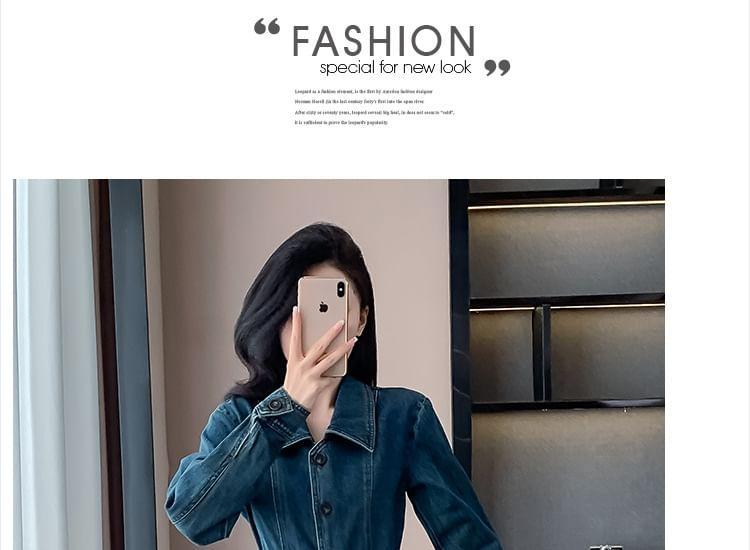 Long-Sleeve Denim A-Line Shirt Dress Product Image