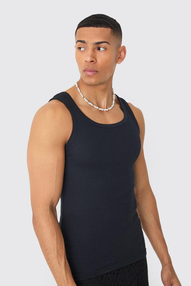 Muscle Fit Ribbed Vest | boohooMAN USA Product Image