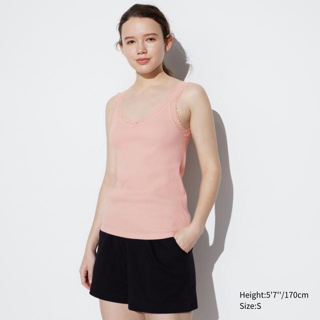 Womens 2-Way Stretch Ribbed Lace Tank Top Pink 2XL UNIQLO US Product Image