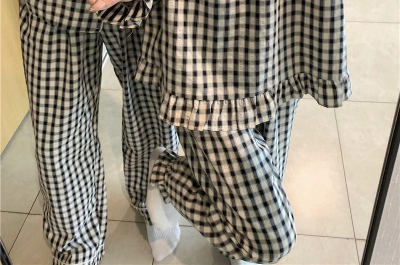 Couple Matching Plaid Pajama Top / Pants / Dress / Set Product Image