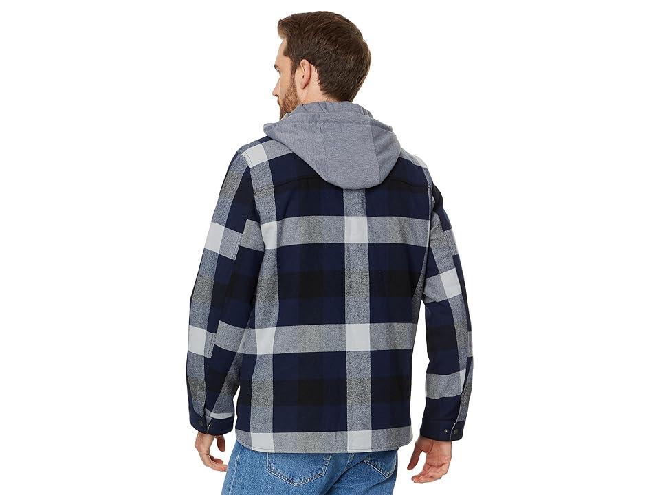 Levi's(r) Washed Cotton Shirt Jacket with A Jersey Hood and Sherpa Lining (Navy Buffalo Check) Men's Clothing Product Image