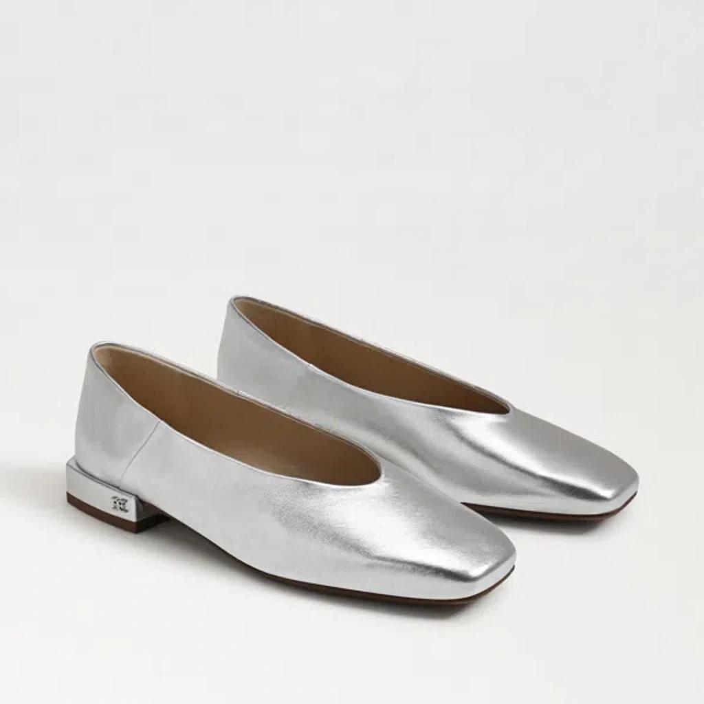 SAM EDELMAN Kasey Square Toe Ballet Flat Soft Silver Leather Product Image