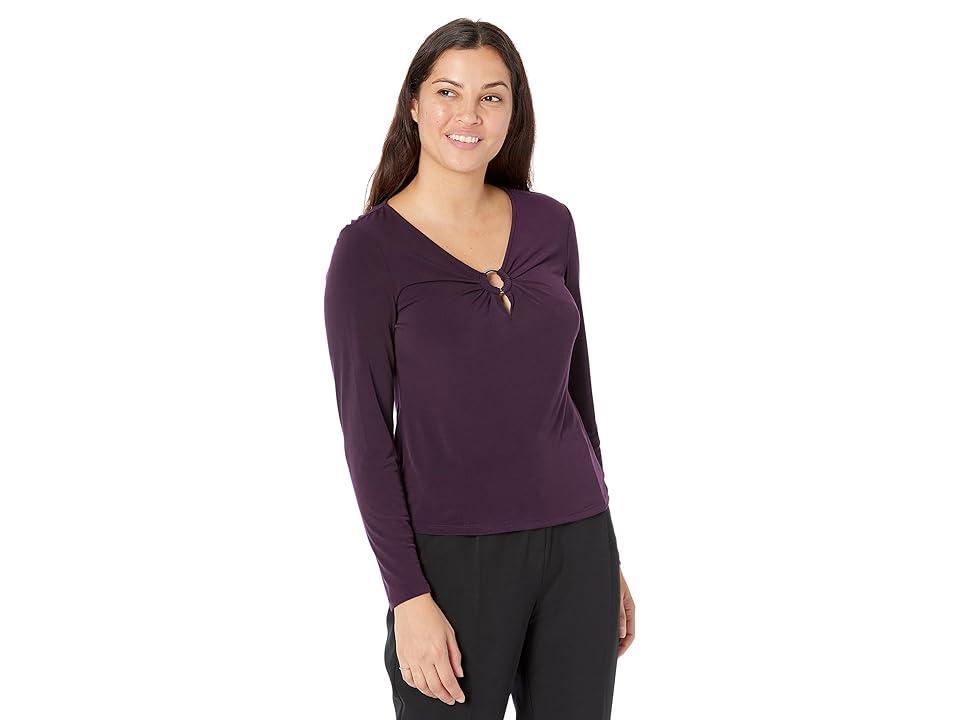 Calvin Klein Long Sleeve with Circle Hardware (Aubergine) Women's Clothing Product Image