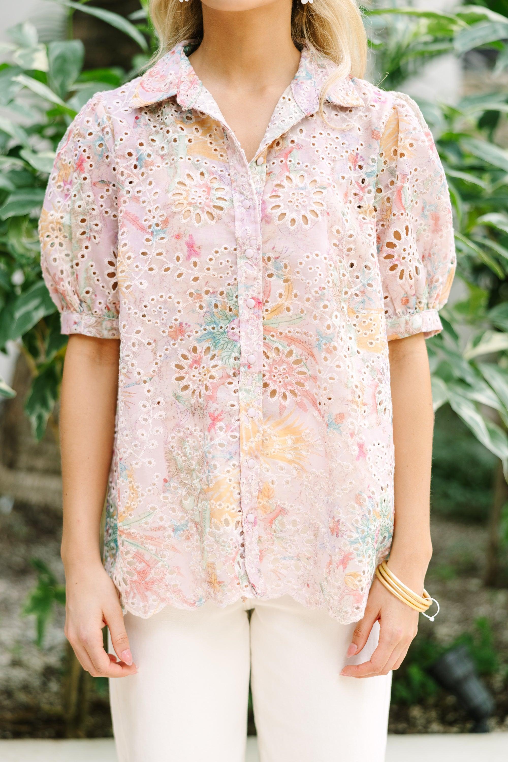 Sounds Of Joy Pink Eyelet Blouse Female Product Image