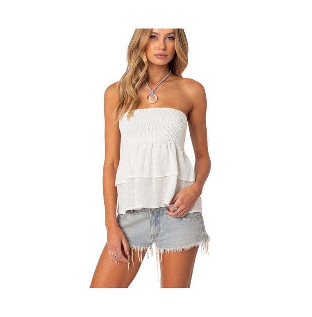 Edikted Womens Harleigh Ruffled Linen Look Tube Top Product Image