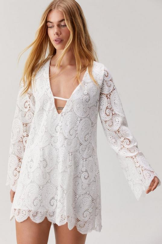 Lace Tunic Long Sleeve Mini Dress Product Image