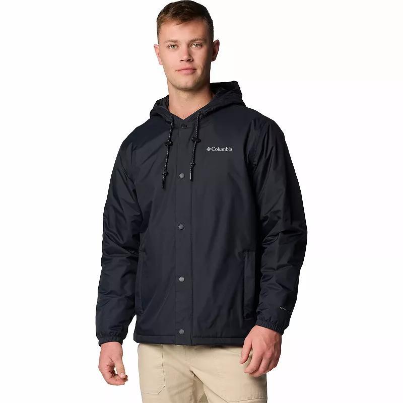 Mens Columbia Cedar Cliff II Hooded Snap Front Insulated Jacket Dark Grey Product Image