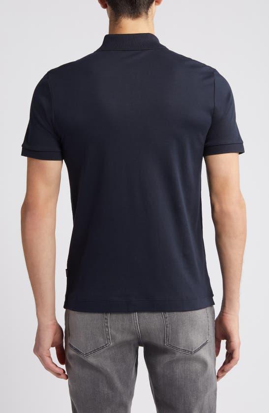 HUGO BOSS Structured-cotton Slim-fit Polo Shirt With Zip Placket In Dark Blue Product Image