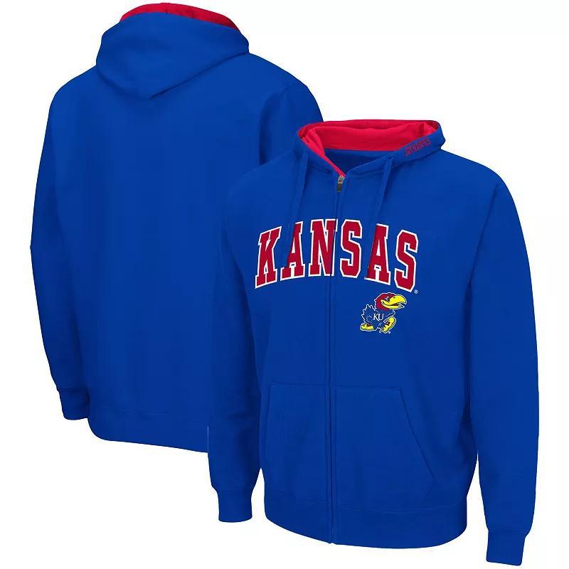 Mens Colosseum Royal Kansas Jayhawks Arch & Logo 3.0 Full-Zip Hoodie Blue Product Image