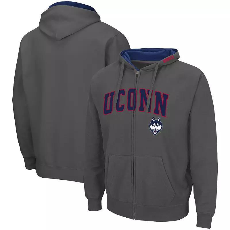 Mens Colosseum Charcoal UConn Huskies Arch & Logo 3.0 Full-Zip Hoodie Product Image