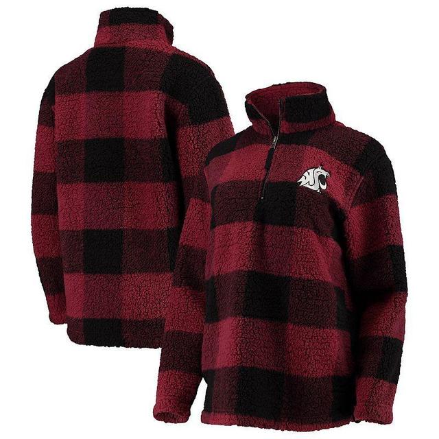 Womens Crimson/Black Washington State Cougars Plaid Sherpa Quarter-Zip Pullover Jacket Product Image